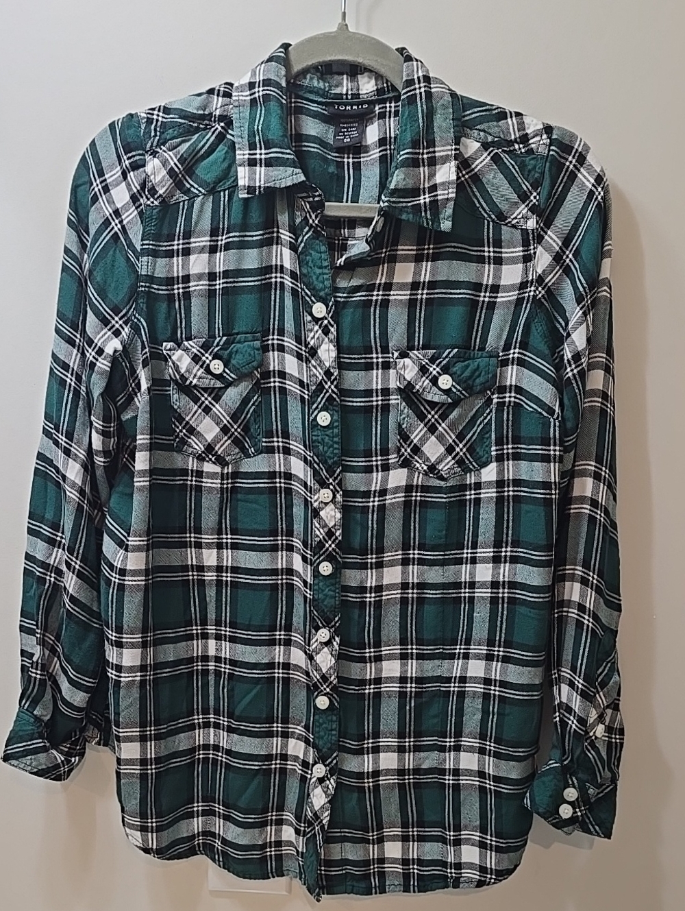 torrid Size 00 Green and White Plaid Button-Down Shirt